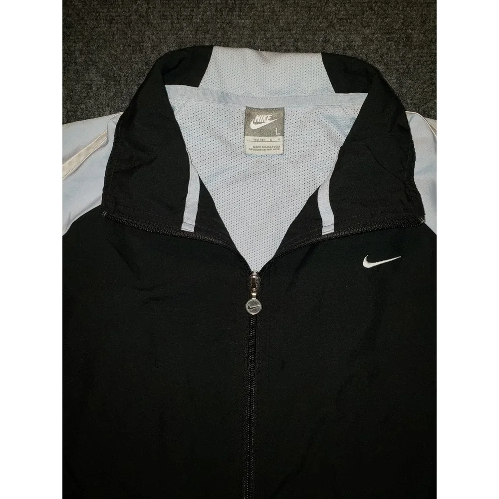 Nike Jacket Womens Large Black White Mock Neck Full Zip Track Windbreaker